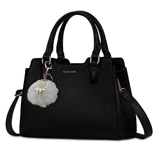 IGOLUMON Handtasche Damen Mittelgroß Tasche Leder Henkeltasche Damen-Henkeltaschen Tote Bag Handtaschen Taschen Schultertaschen Umhängetasche Schultertasche Damenhandtaschen Schwarz