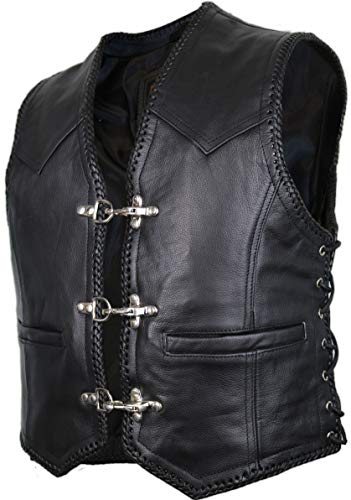 Herren Biker Lederkutte Lederweste Rocker Weste Clubweste in schwarz