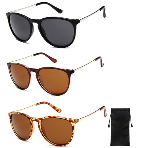 XWCHASA 3PCS Klassisch Retro Sonnenbrille Damen Polarisiert Retro Runde Sonnenbrillen UV400 Schutz Vintage Sunglasses für-Damen & Herren Schutz Vintage