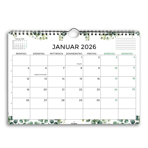 2 Jahre Monatskalender Jan 2026 – Dez 2027 DIN A4 quer, Wand-Kalender mit Feiertagen & Schulferien DE + AT, Familienplaner, Monatsplaner, Ausgaben & Überblick, Terminkalender für Büro