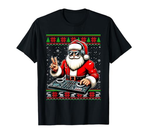 Weihnachtsmann DJ Mixer Music Hässlicher Weihnachtspullover T-Shirt