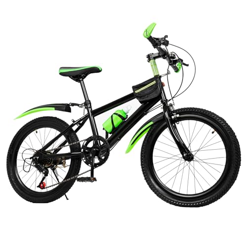 Mqwdxzfes 20 Zoll Kinderfahrrad, 7 Gang City Fahrrad mit Kotflügeln & Höhenverstellbarem Sitz, Mountainbike Geländefähiges Kinderfahrrad Scheibenbremse Bike für Mädchen und Jungen Von 130-150cm, Grün