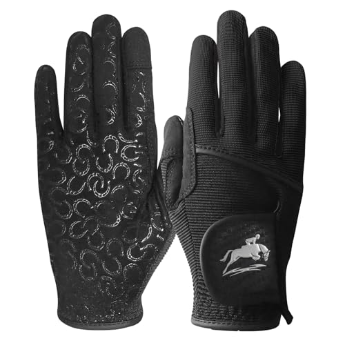 LOVMEAD Reithandschuhe Damen Mädchen rutschfest Atmungsaktiv Sommer für Reitsport, Radfahren, Gartenarbeit, LadiesHandschuhe zum Reiten Touchscreen Weich Schwarz Lila Braun (Schwarz, Medium)