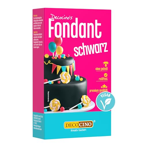 Decocino Fondant, Schwarz, 250 g (1er Pack) - ideal zum Verzieren von Kuchen, Torten, Cupcakes – Palmölfrei & vegan