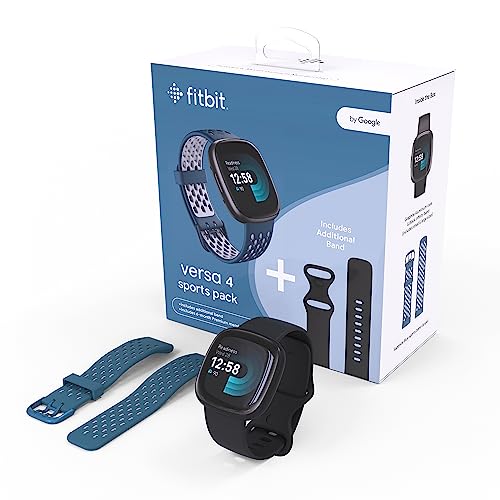 Fitbit Versa 4 Bundle (with Sports Band) Fitness Smartwatch with Built-in GPS and up to 6 Days Battery Life - Compatible with Android and iOS, Black/Graphite