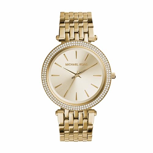 Michael Kors Damen Quartz Armbanduhr, 39.00mm Gehäusegröße mit champagnerfarben analog Zifferblatt und Gold Metallarmband Armband MK3191