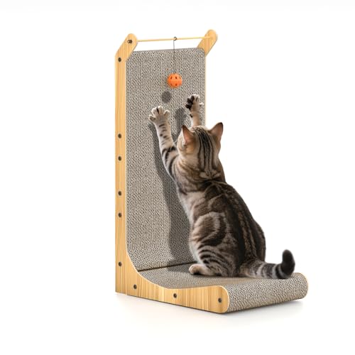 Dogat Katzenkratzer L-förmiges Katzenkratzbrett 68 cm hoch vertikaler Kratzbaum mit Ball Spielzeug Möbelschutz für Innenkatzen Karton 68 cm