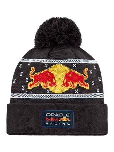 Red Bull ENERGY WEAR ORBR Weihnachts-Bommelmütze in Navy, Offizieller Fanartikel, Strickmütze mit Red Bull-Logo und winterlichem Muster aus 100% Acryl