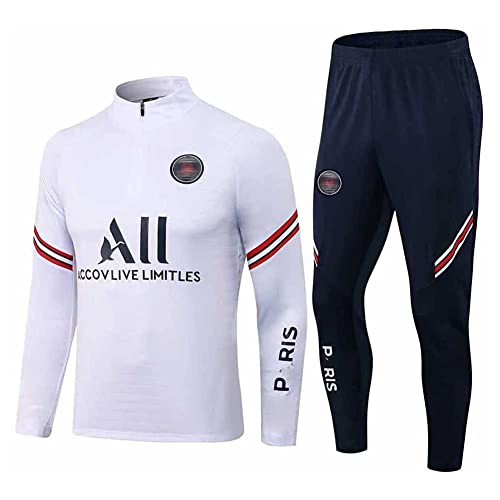 JIEAGY Paris Trikot Trainingsanzug mit langen Ärmeln – Frühlings- und Herbstjacke, Fußball-Trainingsanzug, personalisierte PSG-Uniform für Herren und Damen (L/Größe L, Weiß)