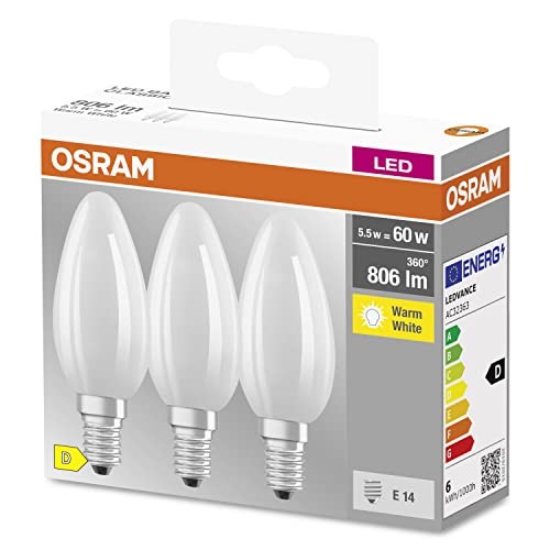 Osram Star Filament-Lampe für E14-Sockel, mattes Glas,Warmweiß (2700K), 806 Lumen, Ersatz für herkömmliche 60W-Leuchtmittel, nicht dimmbar, 3-er Pack