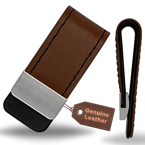 Selective Cards|Geldscheinklammer echtes Leder mit Edelstahl Optik.Edel und Modern für Männer mit Stil und Klasse|Geldklammer | Money Clip|Geldclip (Dunkelbraun)