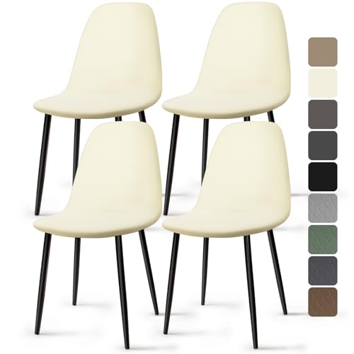 Stuhlhussen 4 Stück Stretch Stuhlhussen für Esszimmerstühle Universal Spandex Hussen für Stühle Abnehmbare Waschbar Stuhlbezüge Stuhl Hussen für Küchenstühle Hotel Bankett (Creme-gelb, 4 Stück)-KC