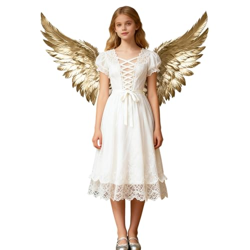Damen Goldene Engel Flügel Federkostüm Engelsflügel, Feenflügel, Goldene Flügel Halloween Karneval Party Tanz Aufführung Accessoire 1 Stück Verstellbar