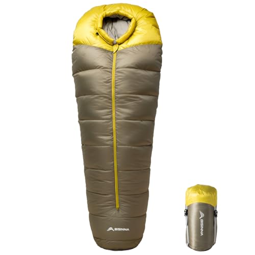 BISINNA Daunenschlafsack 650FP - Leichter Warmer Mummy Schlafsack für 4 Jahreszeiten, Komfort bis -10°C für Camping & Outdoor