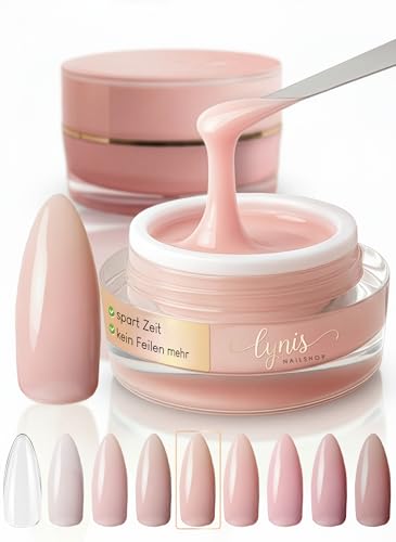 No File Aufbaugel für Gelnägel ALMOND NUDE 15ml für Profis & Anfänger als UV Gel SELBSTGLÄTTEND OHNE FEILEN · für UV & LED geeignet · pinchbar, mittelviskos