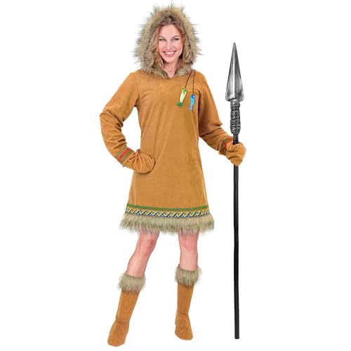 W WIDMANN MILANO Party Fashion - Inuit Kostüm Damen 3-teilig, Kleid mit Kapuze, Handschuhe & Stiefelüberzieher für Karneval