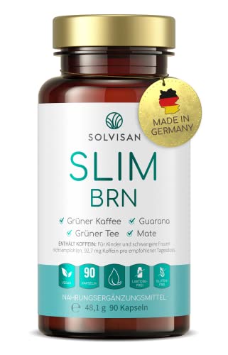 SOLVISAN SLIM BRN - Dein Energieschub mit natürlichem hochdosiertem Koffein aus Grünem Tee, Grünem Kaffee, Guarana, Ingwer und Mate - 90 Kapseln