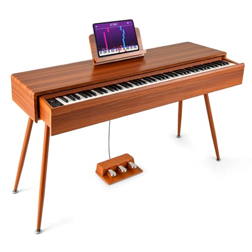 GOPLUS E Piano 88 Tasten, Keyboard Piano mit Push-Pull-Schublade, Digitales Klavier mit 88 gewichteten Tasten, 3 Pedalen, USB- & Kopfhöreranschluss, E-Piano mit abnehmbarer Notenhalter für Anfänger
