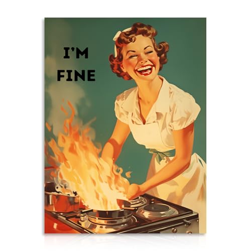 Dazzlewall Lustiges Küchen Wandbilder, Retro 50er Jahre Hausfrauen Bild für Küche Esszimmer Wohnzimmer Deko 12×16 in Ungerahmt