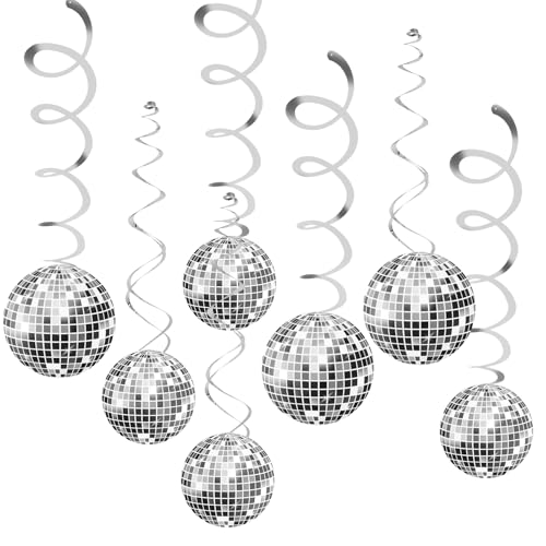 Discokugel Deko, Spiral Luftschlangen Geburtstag, Hängende Wirbel Deko, Spiralen Girland Glitzer Discolicht für 80er Jahre Hippie Mottoparty Zubehör Silber