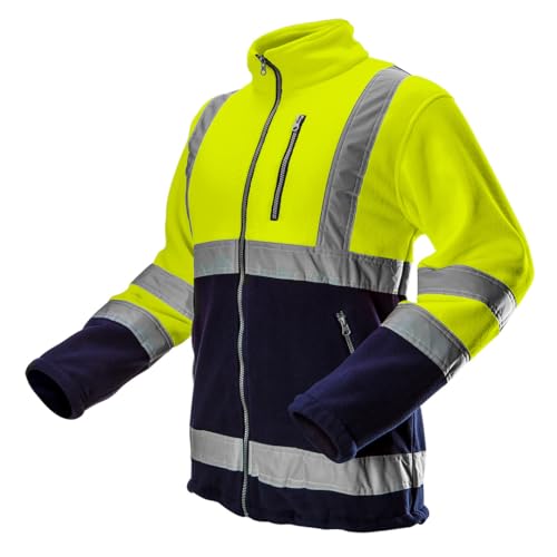 NEO TOOLS Herren Warnschutz-Arbeitsjacke, Stehkragen, langarm, Obermaterial Fleece 280 g/m2 aus 100% Polyester, mit reflektierenden Streifen, Größe:XL, gelb