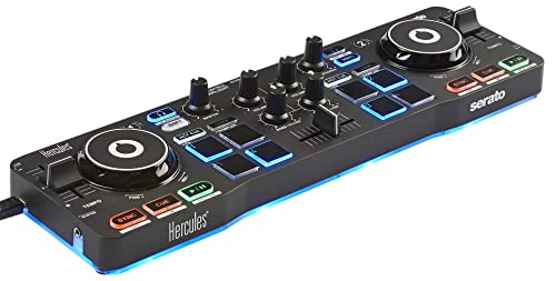 Hercules DJControl Starlight - Tragbarer 2-Deck DJ-USB-Controller mit 8 Pads, Serato DJ Lite Software, für PC und MAC