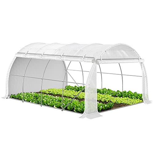 VOUNOT® Gewächshaus Foliengewächshaus, Seitenwände Aufrollbar Winterfest, Tomatenhaus Folientunnel, 4x3x2m 12m², Weiß