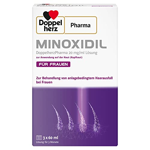 Minoxidil DoppelherzPharma 20mg/ml (2%) Lösung zur Anwendung auf der Haut (Kopfhaut) – Arzneimittel zur Behandlung von anlagebedingtem Haarausfall bei Frauen (3x 60ml)