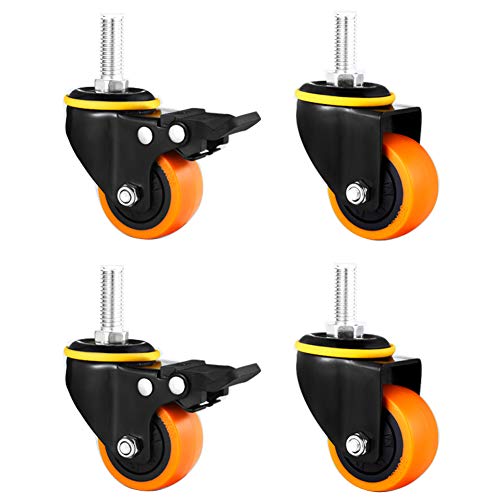 Möbelrollen 2 Zoll 50mm Gewinde M8 Lenkrollen mit Bremse Leise PU Schwerlast 280 kg drehbare Rollen staubdicht für Trolley Krippe Babybett Regal 4 Stück