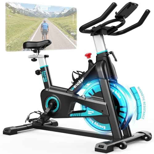 Wenoker Heimtrainer Fahrrad mit App, Ergometer Hometrainer Fahrrad mit Magnetischem Widerstand, Leises Indoor Spinning Bike mit LCD-Monitor, Tablet-Halter, Bis 160KG