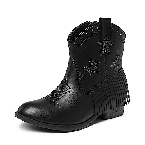 DREAM PAIRS Mädchen Jungen Stiefel Mode Cowboystiefel Westernstiefel Fashion Herbststiefel Kinder Mittlere Schuhe Warm mit Futter,Size 35,Schwarz,SDBO2302K