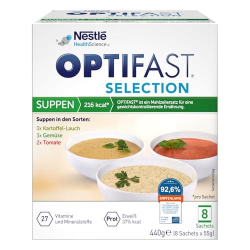 OPTIFAST Probierpaket mit Diät Suppen zum Abnehmen | eiweißreicher Mahlzeitersatz mit wichtigen Vitaminen und Mineralstoffen | schnell zubereitet und lecker im Geschmack |8 x 55g