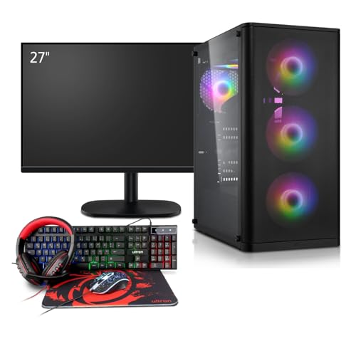 Basic Gaming Komplett PC Set Ryzen 3 3200G, 16 GB DDR4, 1000 GB SSD M.2, Win 11 Pro 64bit + 24 Zoll Monitor + Tastatur, Maus, Headset Bundle