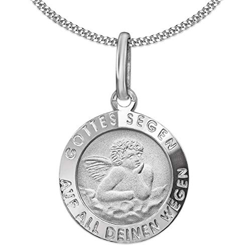 CLEVER SCHMUCK Set Kinder Taufkette Engel Ø 12 mm Gottes Segen Rückseite Zur heiligen Taufe & Panzer 38 cm STERLING SILBER 925 im Taufe Etui weiß