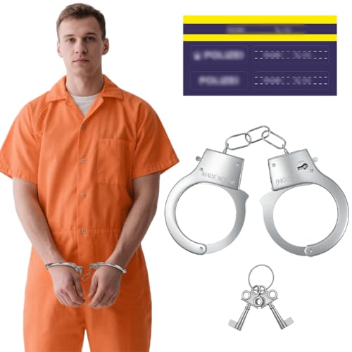 Alaoo Handschellen aus Metall Erwachsener,Handschellen Metall Spielzeug mit Schlüssel Verbrecher,Sträfling,Polizist,Spielzeug Handcuffs Halloween Karneval Fasching Motto Party Rollenspiele zu Spiele
