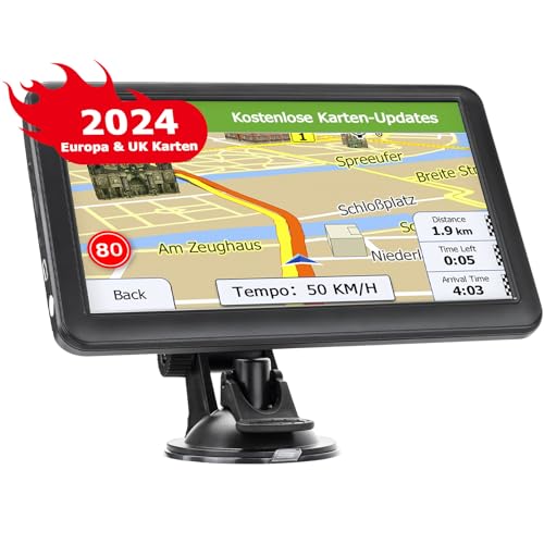 Navigationsgerät für Auto, LKW Navi 7 Zoll GPS Navigation Testsieger 2024 Auto LKW PKW Navigationssystem mit Europa UK 52 Karte Kostenloses Upgrade Sprachführung Blitzerwarnung Fahrspurassistent POI