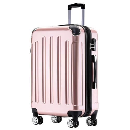 BEIBYE Hartschalen Koffer Trolley Rollkoffer Reisekoffer 4 Zwillingsrollen Polycabonat (Rosa Gold, Handgepäck 55cm-40L)