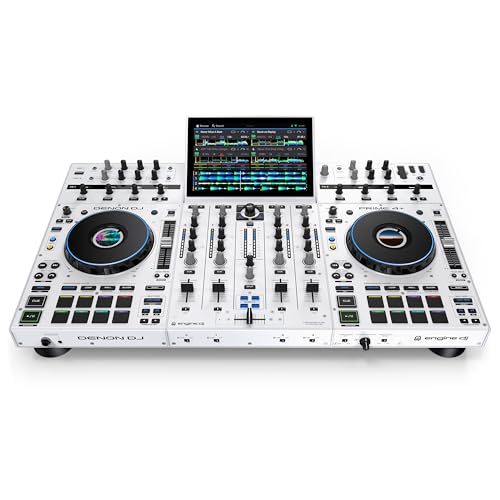 Denon DJ SC LIVE 4 WHITE Standalone DJ-Controller mit Stems auf 4-Decks, WLAN-Streaming, eingebauten Lautsprechern, Serato DJ & Virtual DJ kompatibel