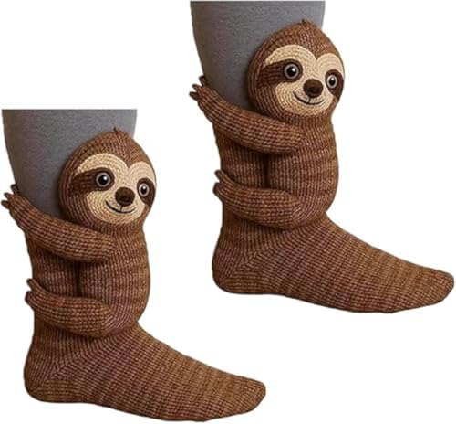 Aodejoy Faultier Socken,3D Süße Tiersocken mit Tieren,Sloth Socks,Animal Socks,Kuschelsocken Weihnachten,Lustige Stricksocken,Winter Umarmung Flauschsocken Herren Weihnachten Männer Damen Socken