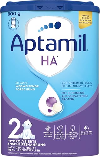 Aptamil HA 2 – Anschlussnahrung nach dem 6. Monat, Mit Omega 3 & 6, DHA, ARA & ALA, Nur Laktose, Ohne Palmöl, Babynahrung, Milchpulver, 1x 800g