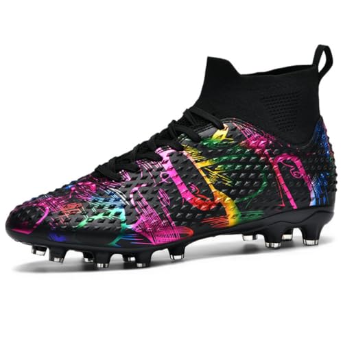 Fussballschuhe Graffiti Fußballschuhe AG Nocken Hohe Knöchelschuhe Jugendliche Kunstrasen fußball Schuhe Herren/Frauen - Einzigartiges Art Design, Hohe Traktion & Komfort für Wettkampf Schwarz 39 EU