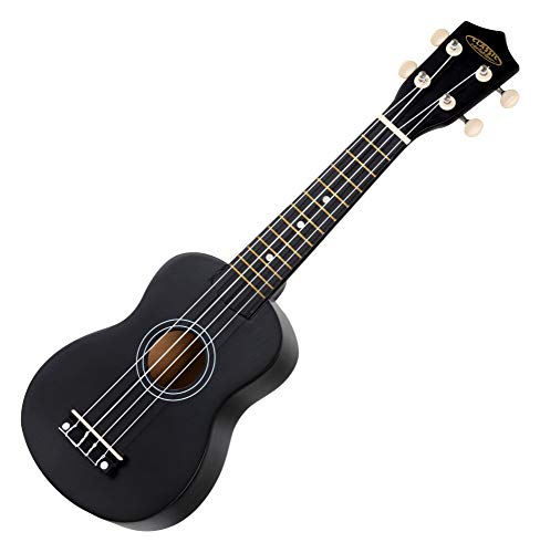 Classic Cantabile US-50 BK Sopranukulele - Ukulele mit 12 Bünden - leichtgängige Gitarrenmechanik - Weiße Nylon-Saiten - Schwarz