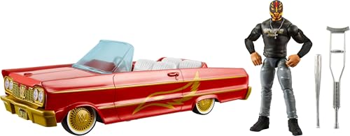 Mattel WWE Fahrzeug-Actionfigur Lucha Low Rider mit Abschuss-Action und Hydraulik, Rey Mysterio Hauptkampf-Actionfigur, HYT25, [Mehrfarbig]