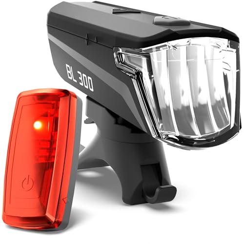 Büchel Fahrradlicht - BL 300 I StVZO zugelassen I Bis zu 13h Leuchtdauer I 30/15 LUX Leuchtstärke - Inkl. Batterien I fahrrad lichter led set, fahrradlicht vorne fahrradlicht set, Schwarz