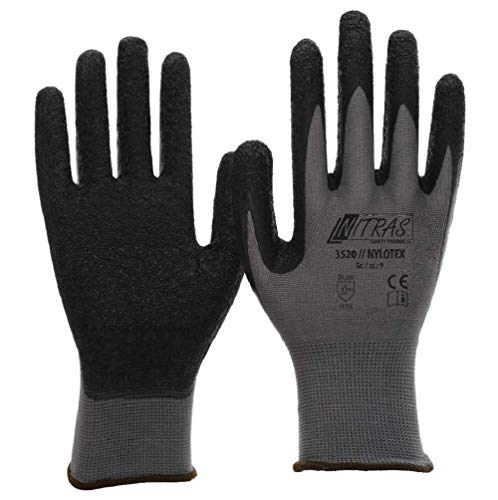 NITRAS Nylotex 3520 Nylon-Latexhandschuhe Arbeitshandschuhe 12 PAAR, Grau/Schwarz, 9/XL