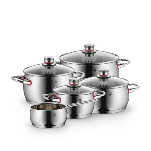 WMF Quality One Topfset Induktion 5-teilig, Kochtopf Set mit Glasdeckel, Cromargan Edelstahl poliert, Induktions Töpfe Set unbeschichtet, Dampföffnung, für alle Herdarten geeignet