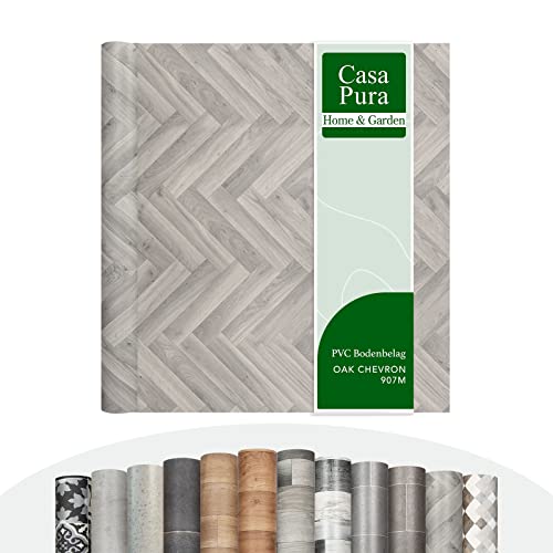 casa pura CV Bodenbelag Plaza - extra abriebfester PVC Linoleum Bodenbelag Meterware (geschäumt) Vinylboden - Chevron Oak 907M - edle Holzoptik - Oberfläche strukturiert - (100x100 cm)