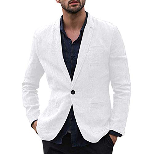 Xmiral Herren D黱n Jackett Outwear Umlegekragen Einfarbig Sport Shirt mit Tasche Slim Fit Wanderjacke Formal Gesch鋐t Arbeitspl鋞ze Mantel(b Wei?XXL)