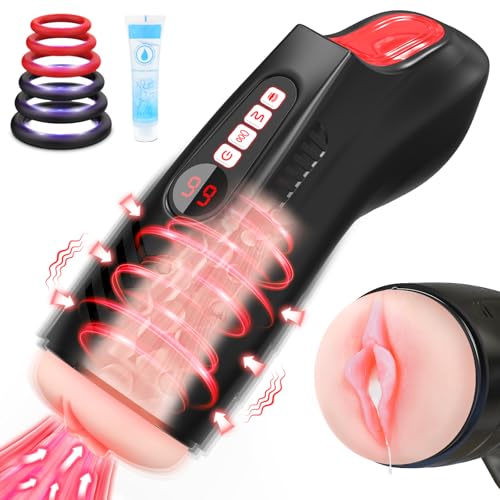 Elektrischer Masturbator Sexspielzeug für Männer Solo - LED 9 Saugen & Vibrieren Penis Vibrator Masturbieren für Männer mit 6 Penisringe, 3 in 1 Realistische Masturbatoren Sex Spielzeug für dieMänner