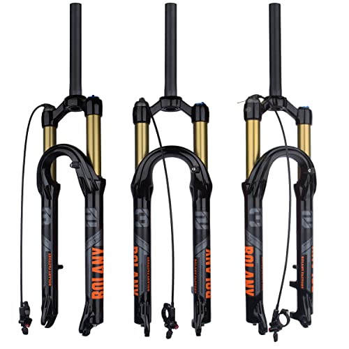 BOLANY 27.5/29Zoll MTB Luftgabel, 120mm Federweg Fahrrad-Federgabel 28.6mm (1-1/8inch) 220mm Gewindefreier gerader Gabelschaft 9x100mm QR Scheibenbremsversion